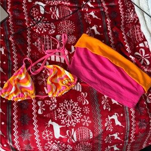 Pink and Orange Bikini Top With Matching Tube Top/Coverup